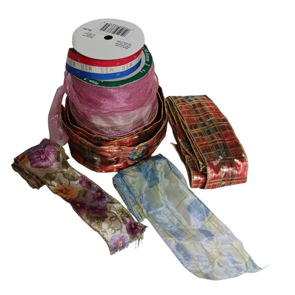 🎗️🎀Vintage Ribbon Bundle Valentine Christmas Patriotic Floral10 Rolls + Extras - Picture 7 of 11